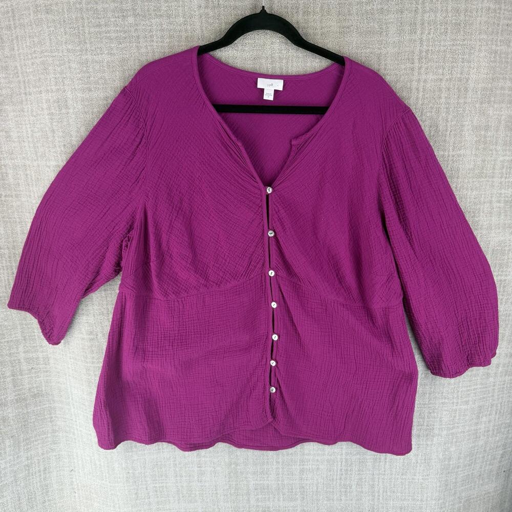 J. Jill Blouse Womens 2X Purple Tunic Scoop Neck 3/4 Sleeve Lightweight